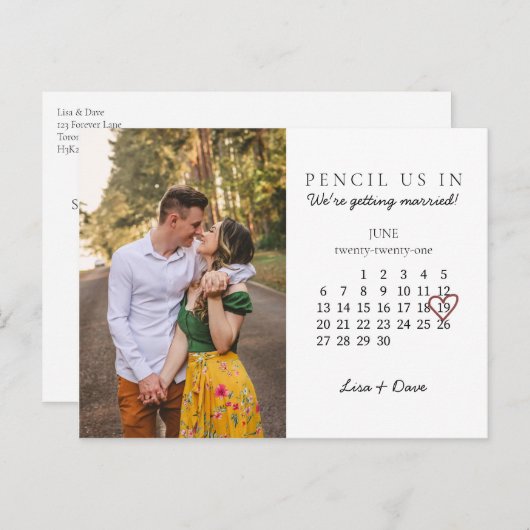 2021年6月の日付を保存するカレンダーピンクハート ポストカード (正面/裏面)