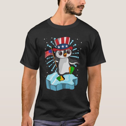 2021年7月4日ペンギンおもしろいアメリカ合衆国 Tシャツ (正面)