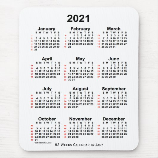 2021白52週間カレンダー(Janz) マウスパッド (正面)