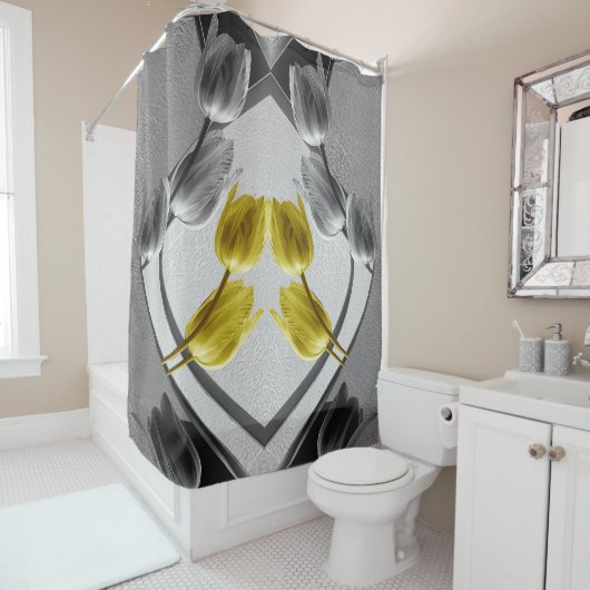 2021色のグレーと黄色のチューリップ シャワーカーテン (インサイチュ)