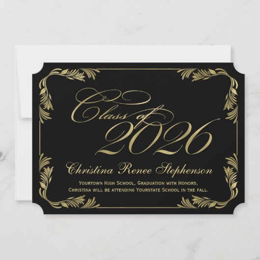 2021黒/エレガント金ゴールドクラス卒業フォーマル期間 招待状 (正面)