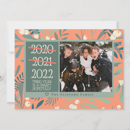 2021 おもしろい 2022ヤドリギメロンクリスマス写真 シーズンカード (正面)