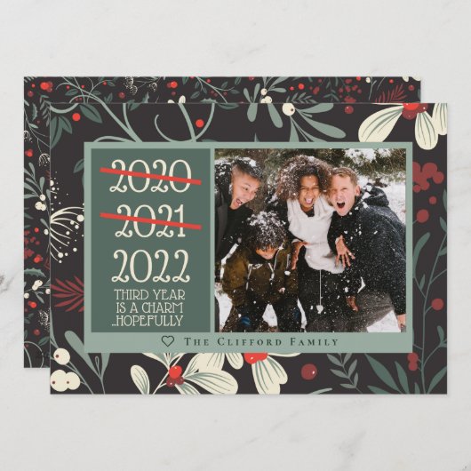 2021 おもしろい 2022年3年目のチャーム写真クリスマス シーズンカード (正面/裏面)