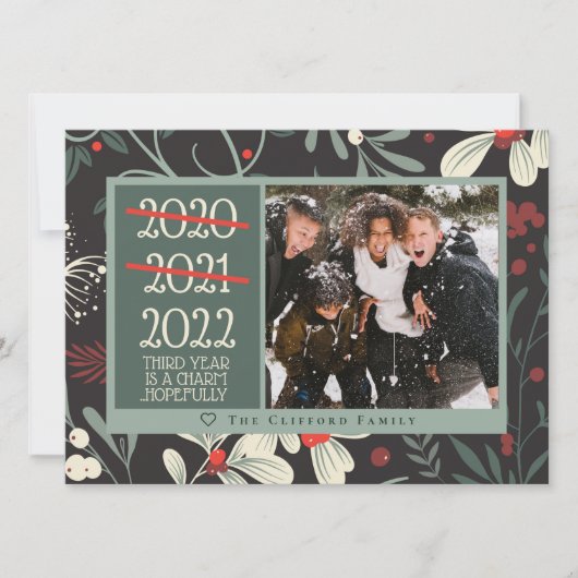 2021 おもしろい 2022年3年目のチャーム写真クリスマス シーズンカード (正面)