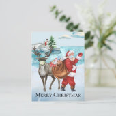2021 Covid Santa Reindeer Water colorクリスマス ポストカード (スタンド正面)