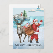2021 Covid Santa Reindeer Water colorクリスマス ポストカード (正面/裏面)