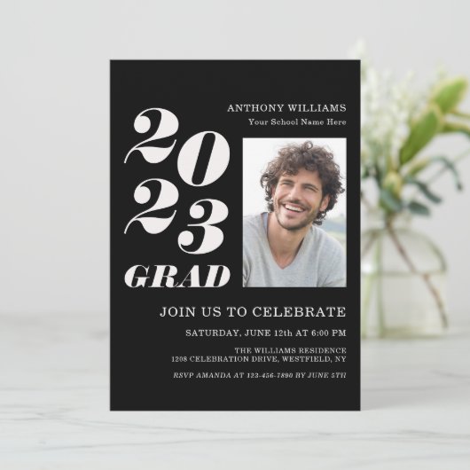 2021 Gradパーティーはっきりした文字が黒で写真と共に表示 招待状 (スタンド正面)