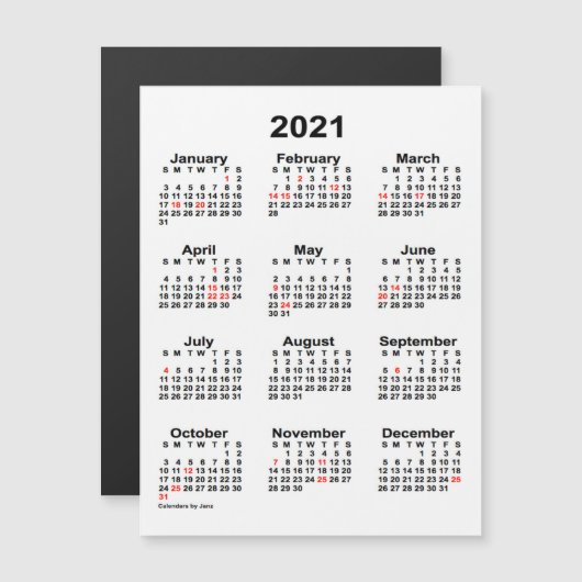 2021 Holiday Calendar by Janz 4x5マグネット (正面/裏面)