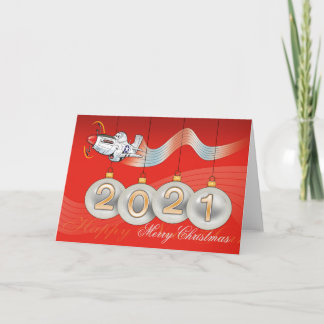 2021, P-51 mustang,クリスマスカード,文字編集可能 シーズンカード