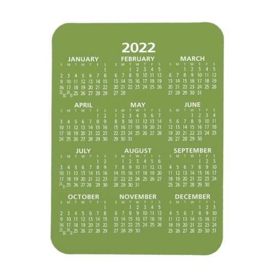 22年年間表示カレンダー 基本緑ミニマル色 マグネット Zazzle Co Jp