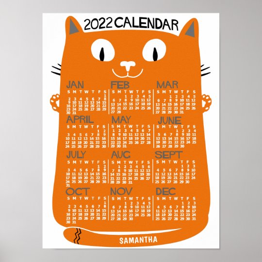 22年月例カレンダー中世紀のオレンジの猫 ポスター Zazzle Co Jp