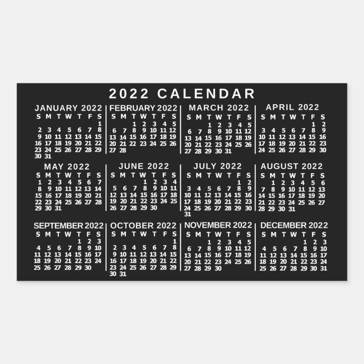 22年 月 カレンダー 黒クラシックと白 長方形シール Zazzle Co Jp