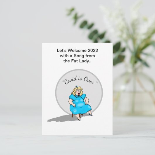 2022おもしろい年新年のファットレディーお祝い ポストカード (スタンド正面)