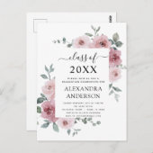 2022ほこりっぽいバラピンク卒業フローラ招待状 ポストカード (正面/裏面)