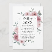 2022ほこりっぽいバラピンク卒業フローラ緑 招待状 (正面)
