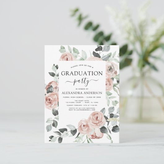 2022ほこりっぽいピンクの卒業フローラの緑のインビタット ポストカード (スタンド正面)