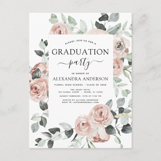 2022ほこりっぽいピンクの卒業フローラの緑のインビタット ポストカード (正面)
