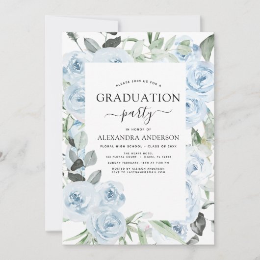 2022ほこりっぽい青の卒業フローラ緑 招待状 (正面)