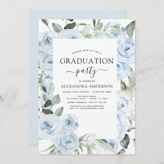 2022ほこりっぽい青の卒業フローラ緑 招待状 (正面/裏面)