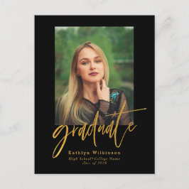 2022エレガント金ゴールドブラックスクリプト写真卒業 インビテーションポストカード