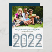 2022カレンダー 家族写真 青い 新年 シーズンカード (正面/裏面)