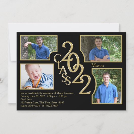 2022クアッドフォトブラックの卒業クラス 招待状 (正面)