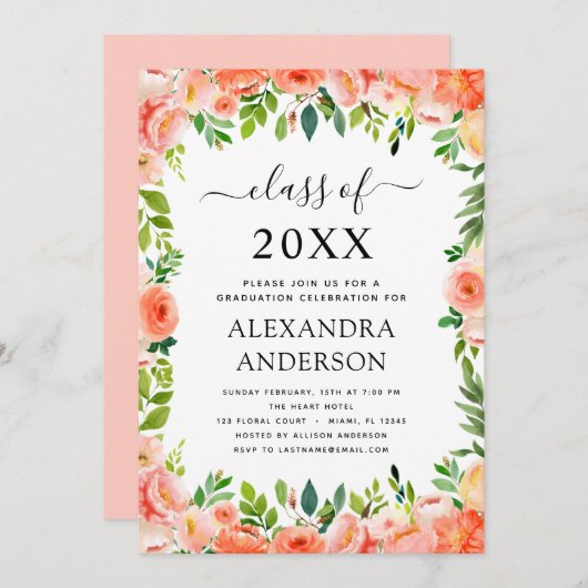2022コーラルピーチフローラ緑化卒業インヴィータ 招待状 (正面/裏面)