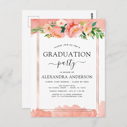 2022コーラルピーチ卒業幾何学招待状 ポストカード (正面/裏面)