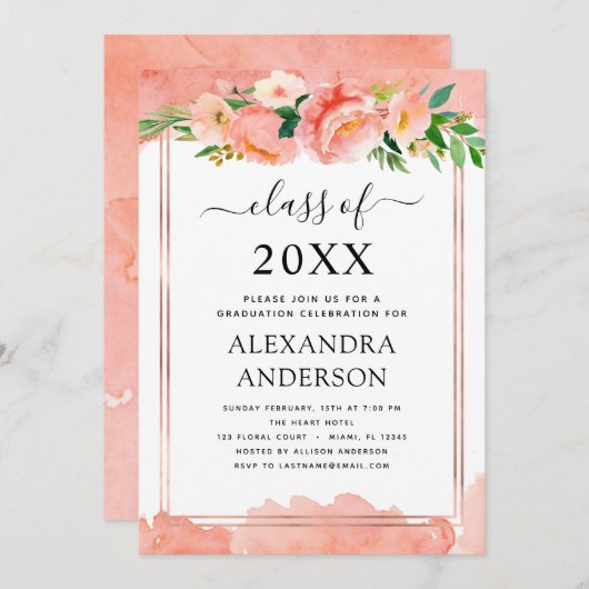 2022コーラルピーチ卒業幾何学招待状 招待状 (正面/裏面)