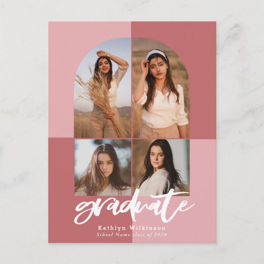 2022スクリプモダントバラピンクアーチ数々のフォトグラード インビテーションポストカード (正面)