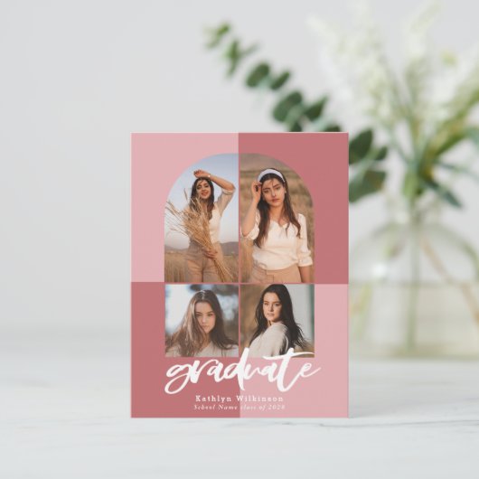 2022スクリプモダントバラピンクアーチ数々のフォトグラード インビテーションポストカード (スタンド正面)