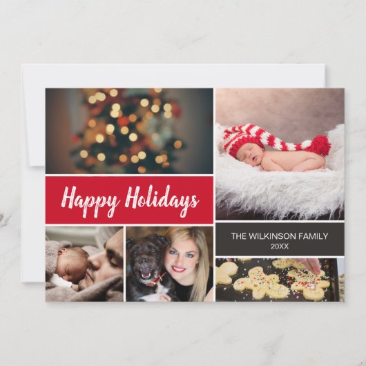2022ハッピーホリデイズレッドファミリーコラージクリスマス シーズンカード (正面)