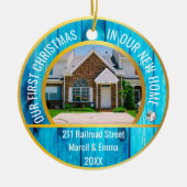 2022パーソナライズされた年の新しいホームクリスマス2枚の写真 セラミックオーナメント (正面)