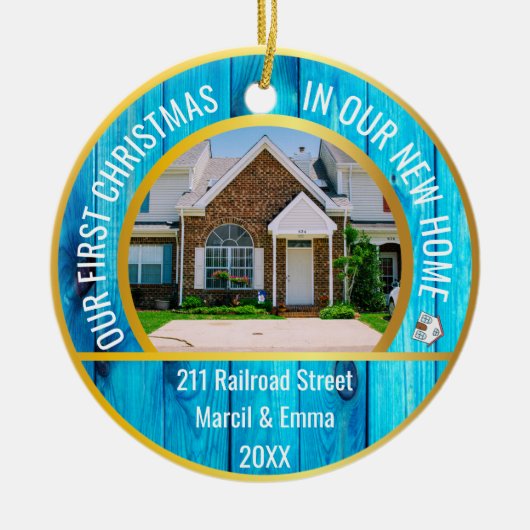 2022パーソナライズされた年の新しいホームクリスマス2枚の写真 セラミックオーナメント (正面)