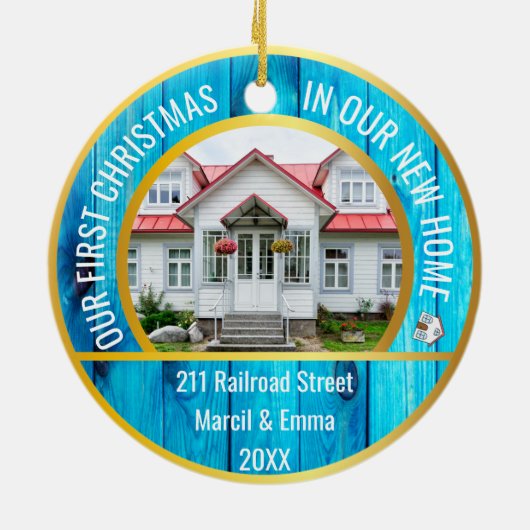 2022パーソナライズされた年の新しいホームクリスマス2枚の写真 セラミックオーナメント (裏面)