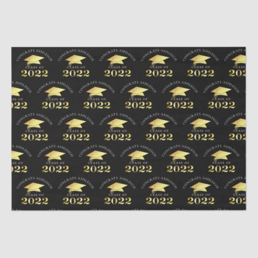 2022パーソナライズされた年クラスの黒い金ゴールド 薄葉紙 (正面)