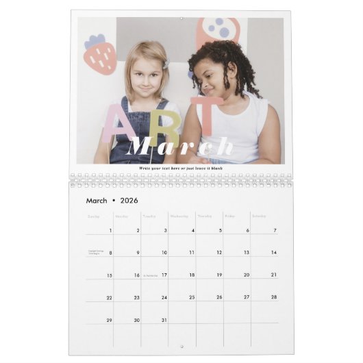 2022ファミリフォトコラージュモダンシンプルエレガント カレンダー (3月 2026)