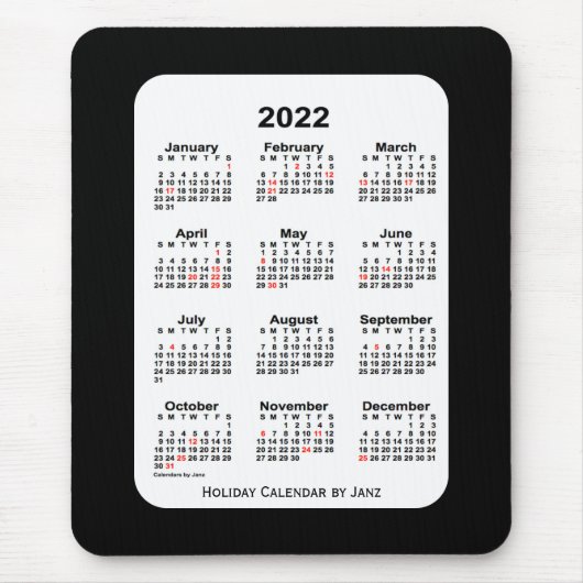 2022ホリデーツートーンブラックカレンダーbyヤンツ マウスパッド (正面)