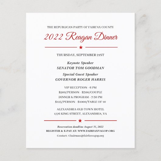 2022レーガンディナー政治資金集め招待状 (正面)