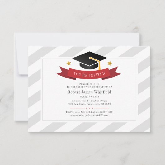 2022卒業パーティーグラードキャップレッド金ゴールドシルバー 招待状 (正面)