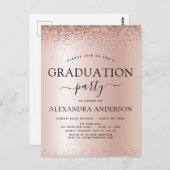 2022卒業パーティーグリッターバラ金ゴールド赤面ピンク ポストカード (正面/裏面)