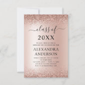 2022卒業パーティーグリッターバラ金ゴールド赤面ピンク 招待状 (正面)