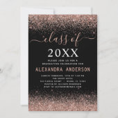 2022卒業パーティー写真ピンクローズ金ゴールドグリッター 招待状 (正面)