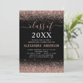 2022卒業パーティー写真ピンクローズ金ゴールドグリッター 招待状 (スタンド正面)