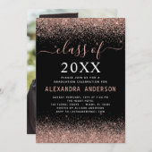 2022卒業パーティー写真ピンクローズ金ゴールドグリッター 招待状 (正面/裏面)