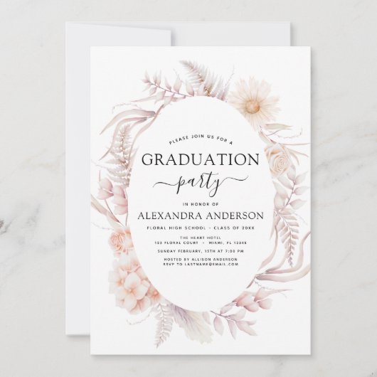 2022卒業ボホシック埃っぽいピンクの砂漠インビタ 招待状 (正面)