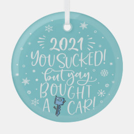 2022吸がはい買車のおもしろい青の形見 ガラスオーナメント