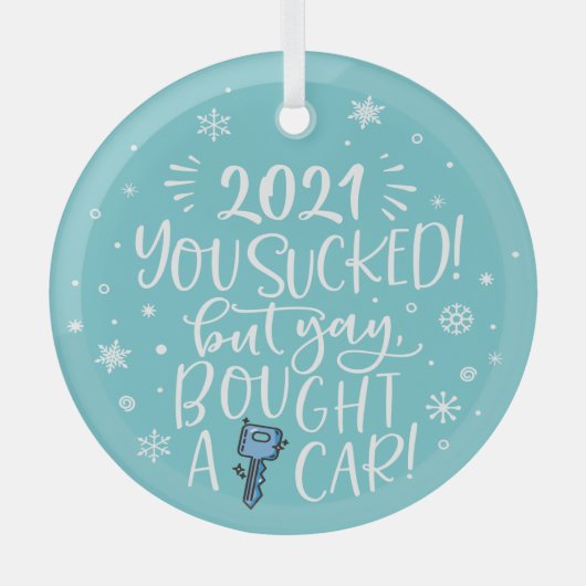 2022吸がはい買車のおもしろい青の形見 ガラスオーナメント (正面)