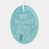 2022吸がはい買車のおもしろい青の形見 ガラスオーナメント (正面左)