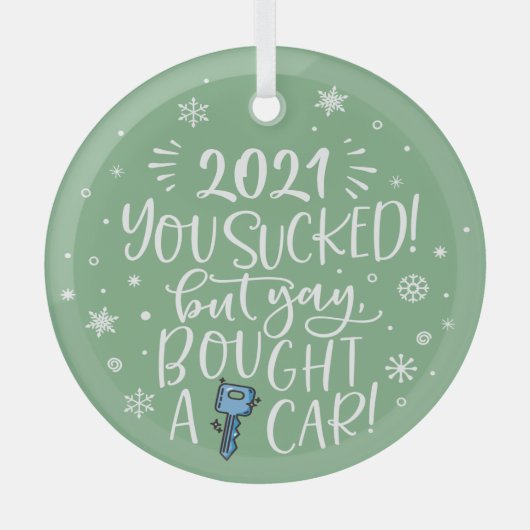 2022吸が買、はい車のおもしろい緑のキープサケ ガラスオーナメント (正面)